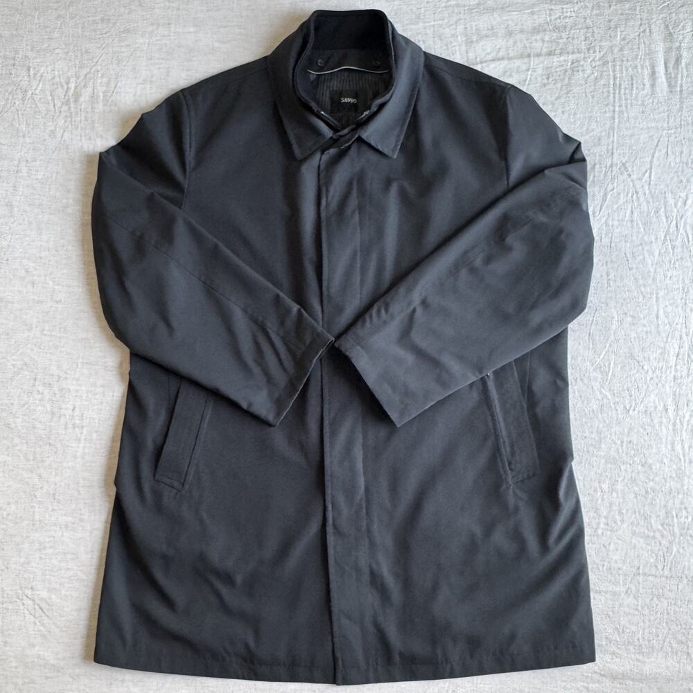 [MEN 48-R / XL] Sanyo Trench Over Top Coat REMOVABLE LINER Black WATER RESISTANT